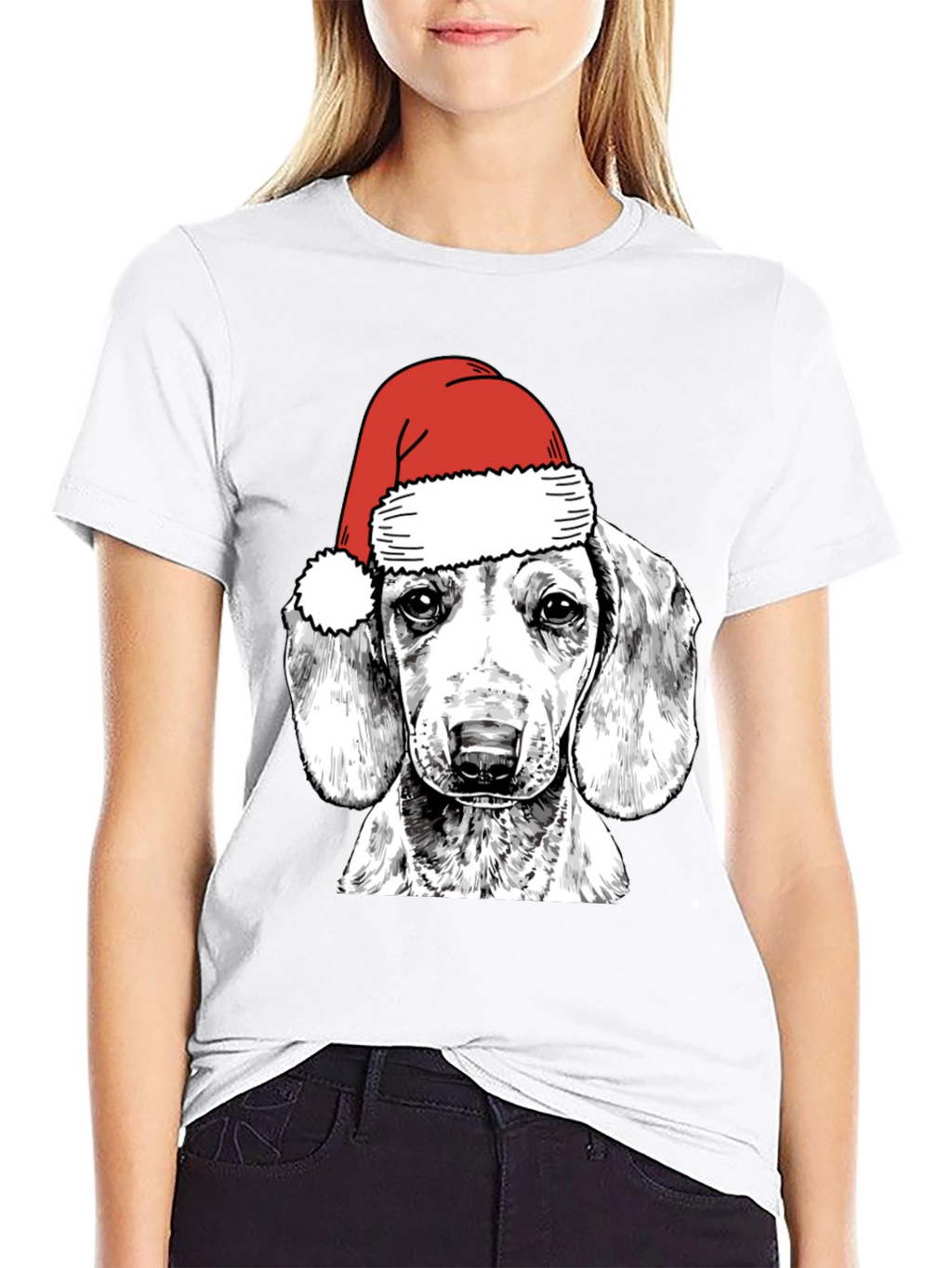 Dog with Santa Hat Graphic Tee