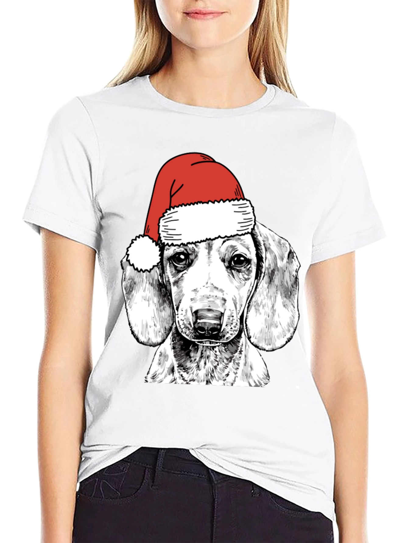 Dog with Santa Hat Graphic Tee