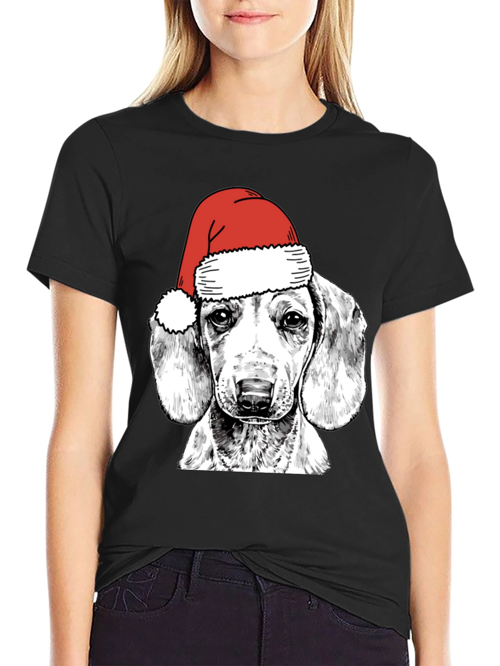 Dog with Santa Hat Graphic Tee