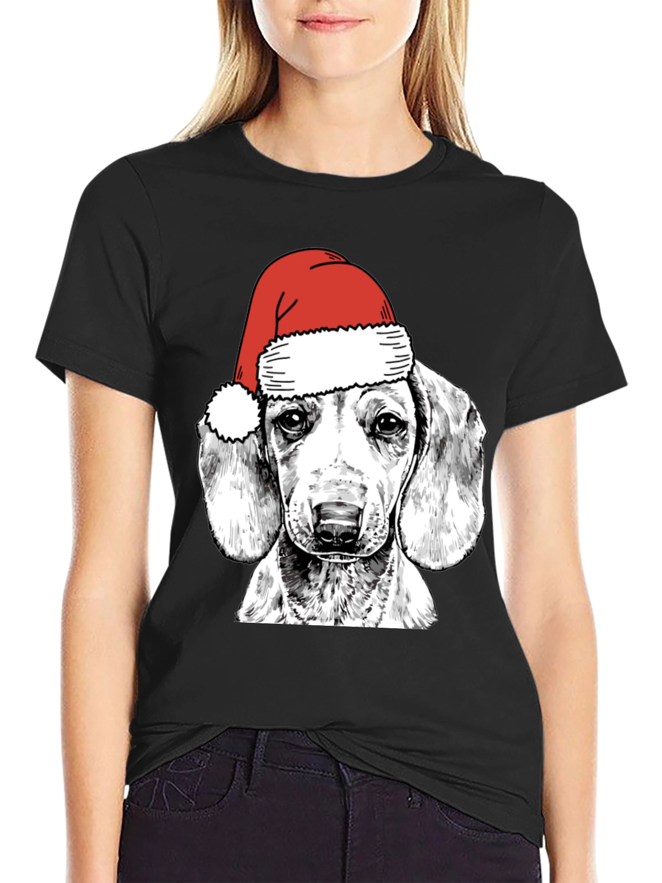 Dog with Santa Hat Graphic Tee