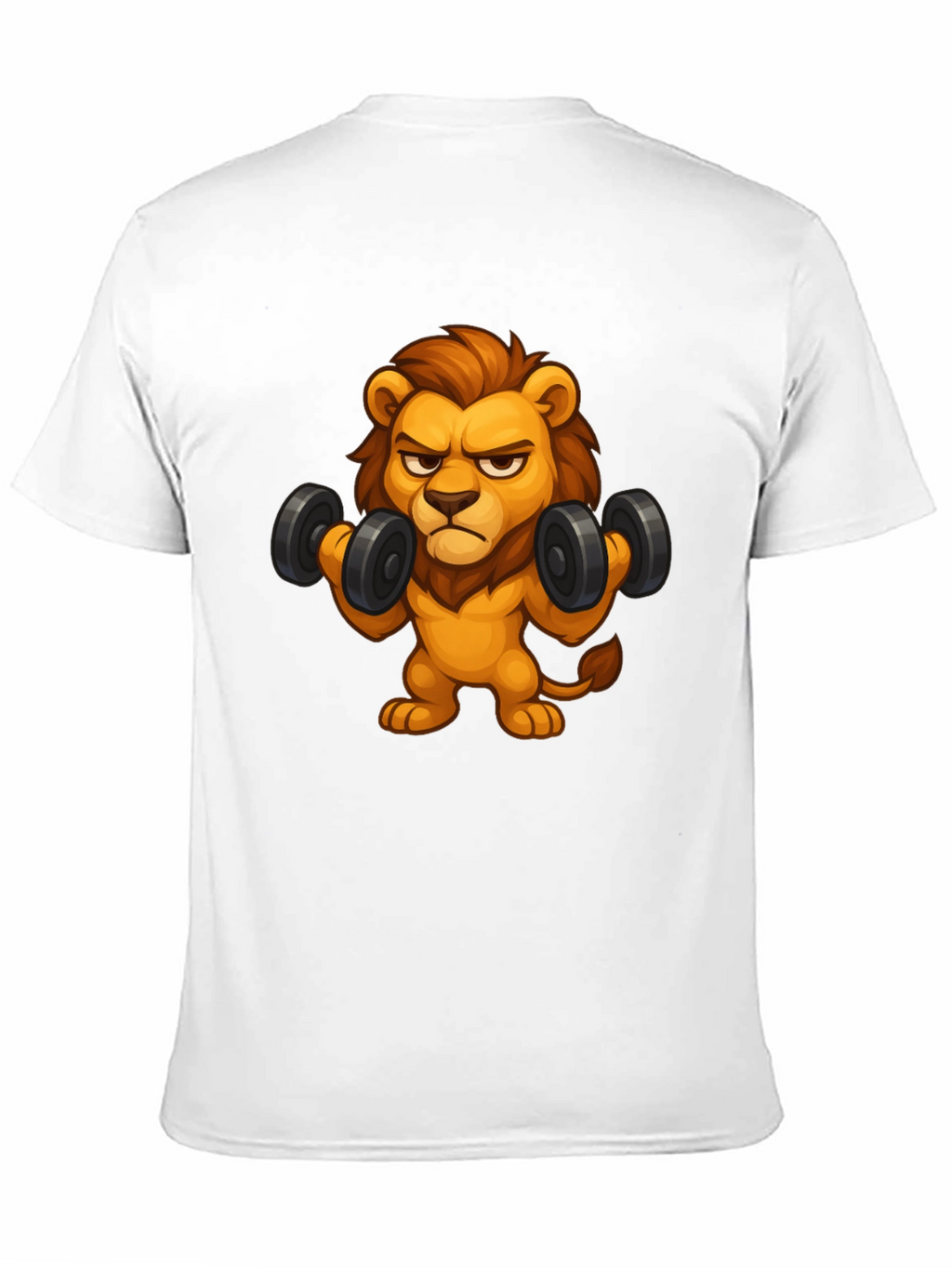 Cartoon Lion Lifting Weights Black T-Shirt