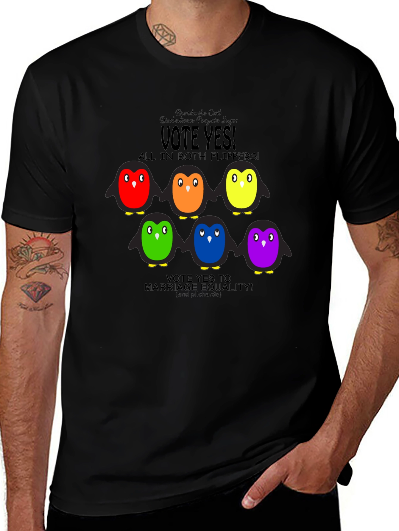 Vote Yes Rainbow Penguin Graphic Tee