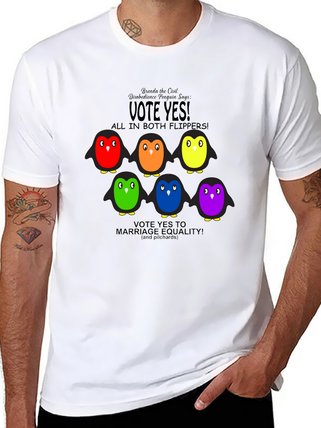 Vote Yes Rainbow Penguin Graphic Tee