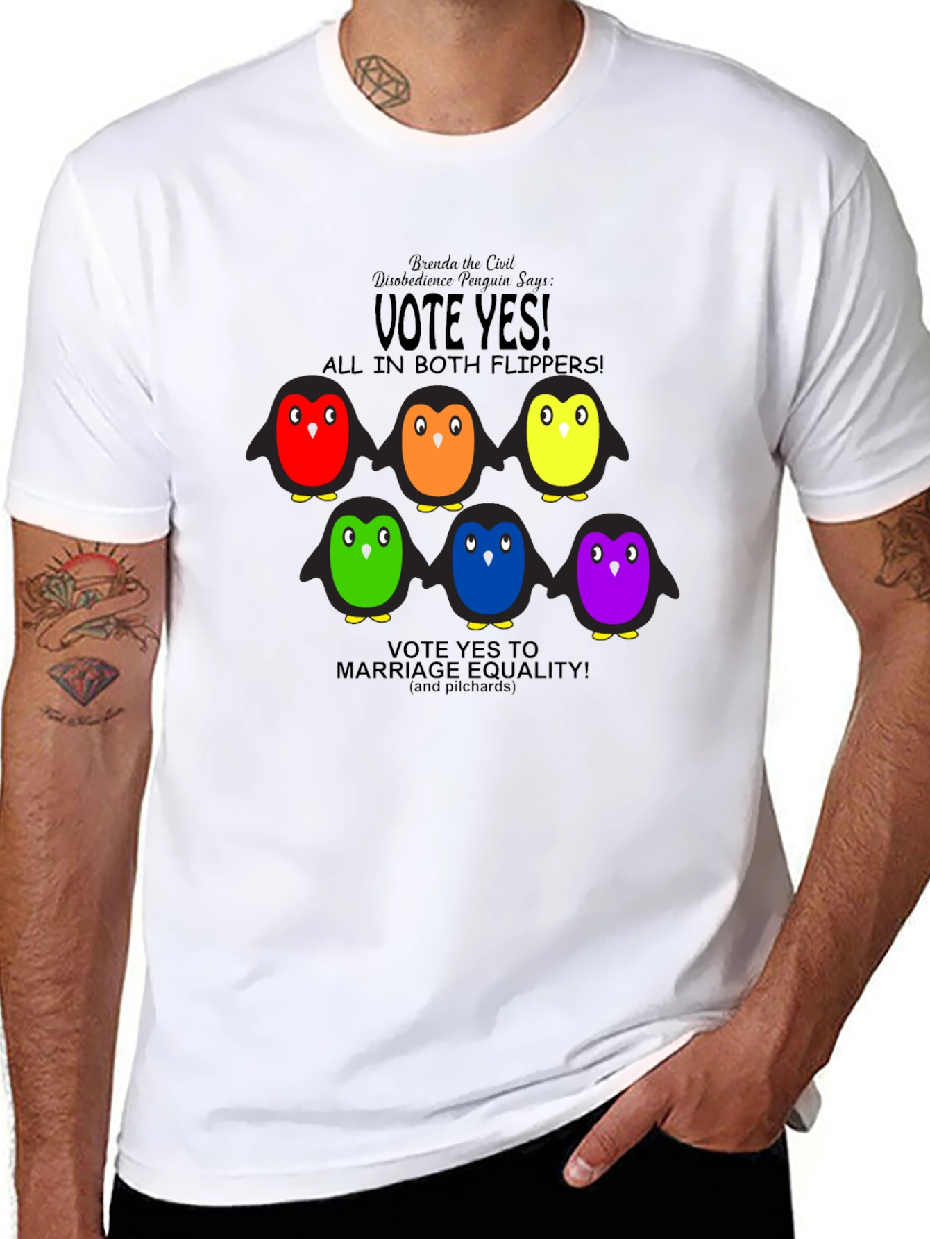 Vote Yes Rainbow Penguin Graphic Tee