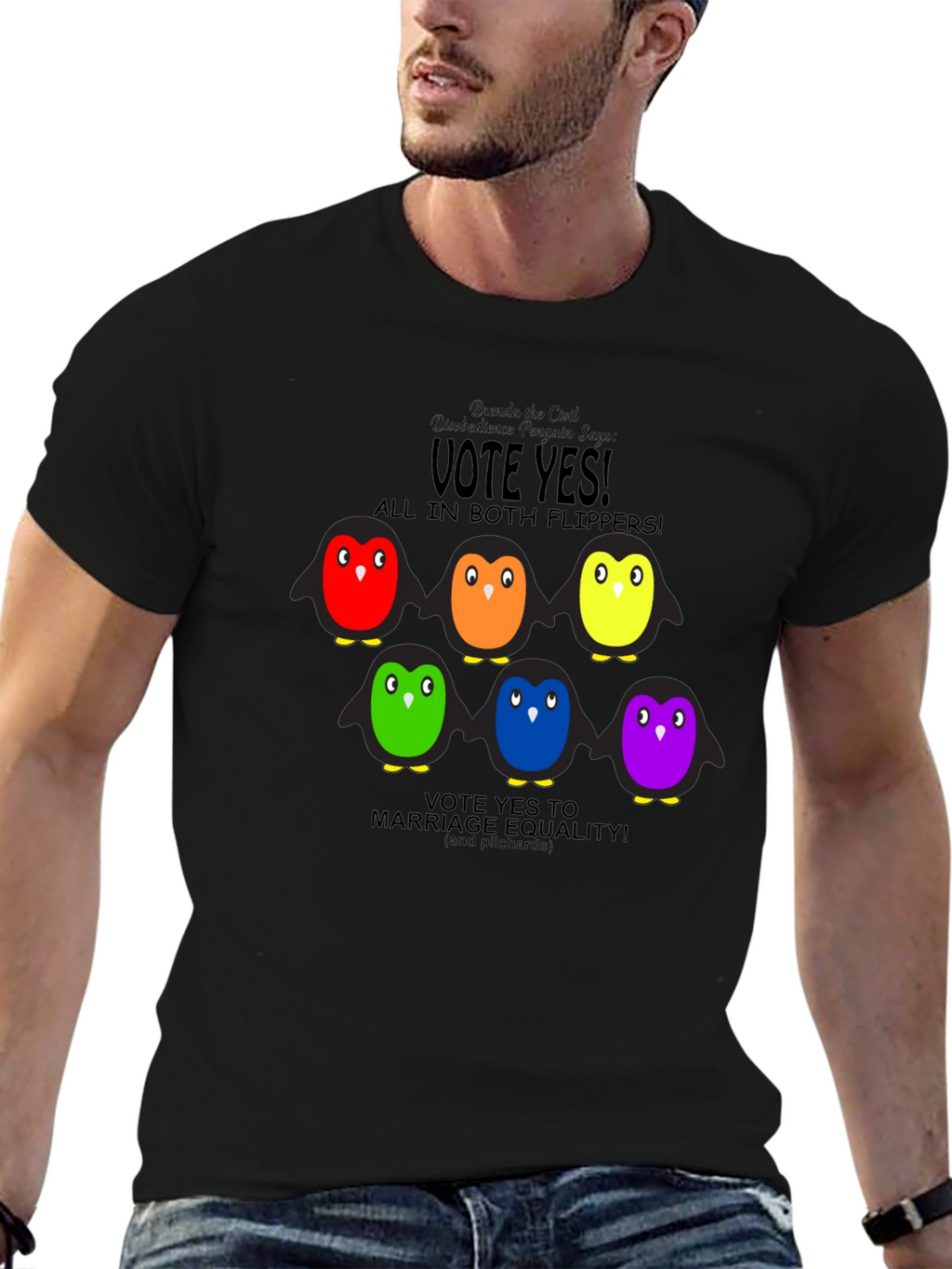 Vote Yes Rainbow Penguin Graphic Tee