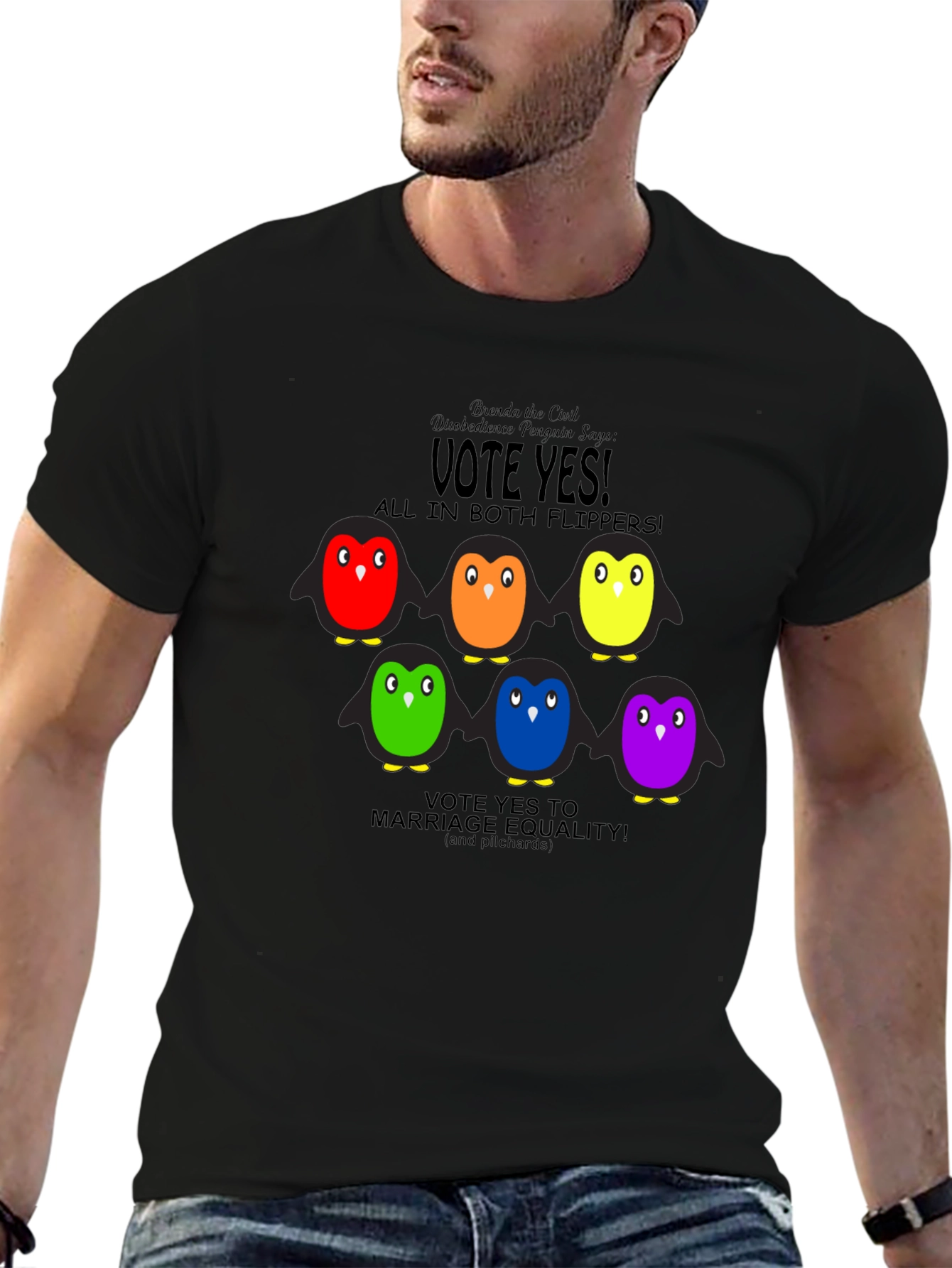 Vote Yes Rainbow Penguin Graphic Tee