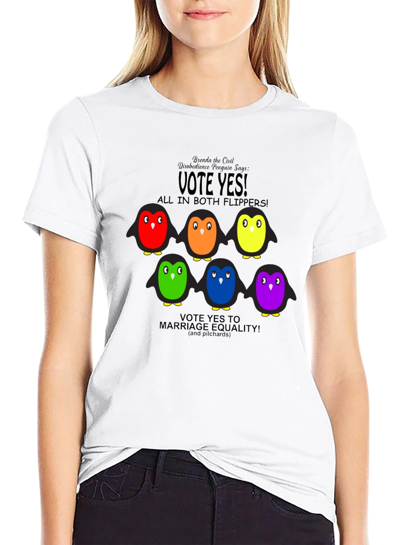 Vote Yes Rainbow Penguin Graphic Tee
