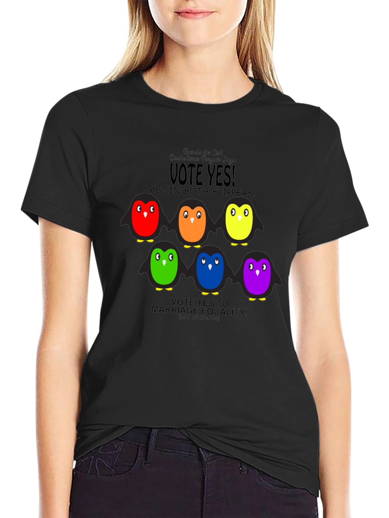 Vote Yes Rainbow Penguin Graphic Tee