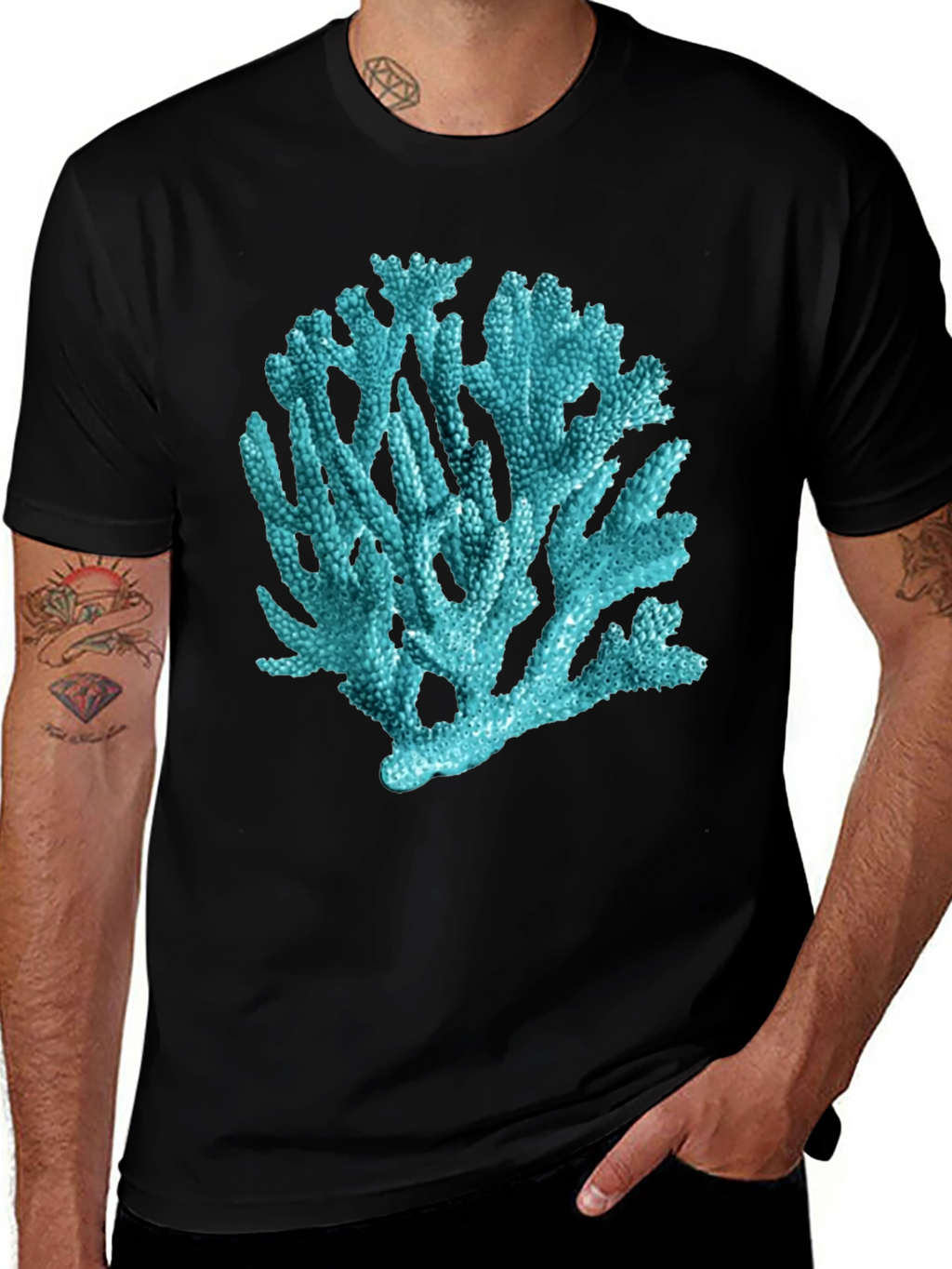 Coral Print Black T-Shirt