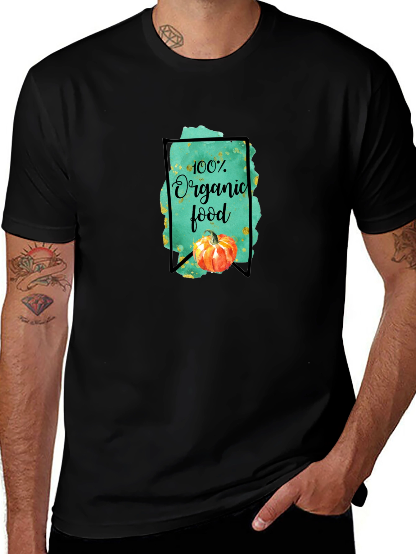 Organic Food Graphic Tee - Black Cotton T-Shirt