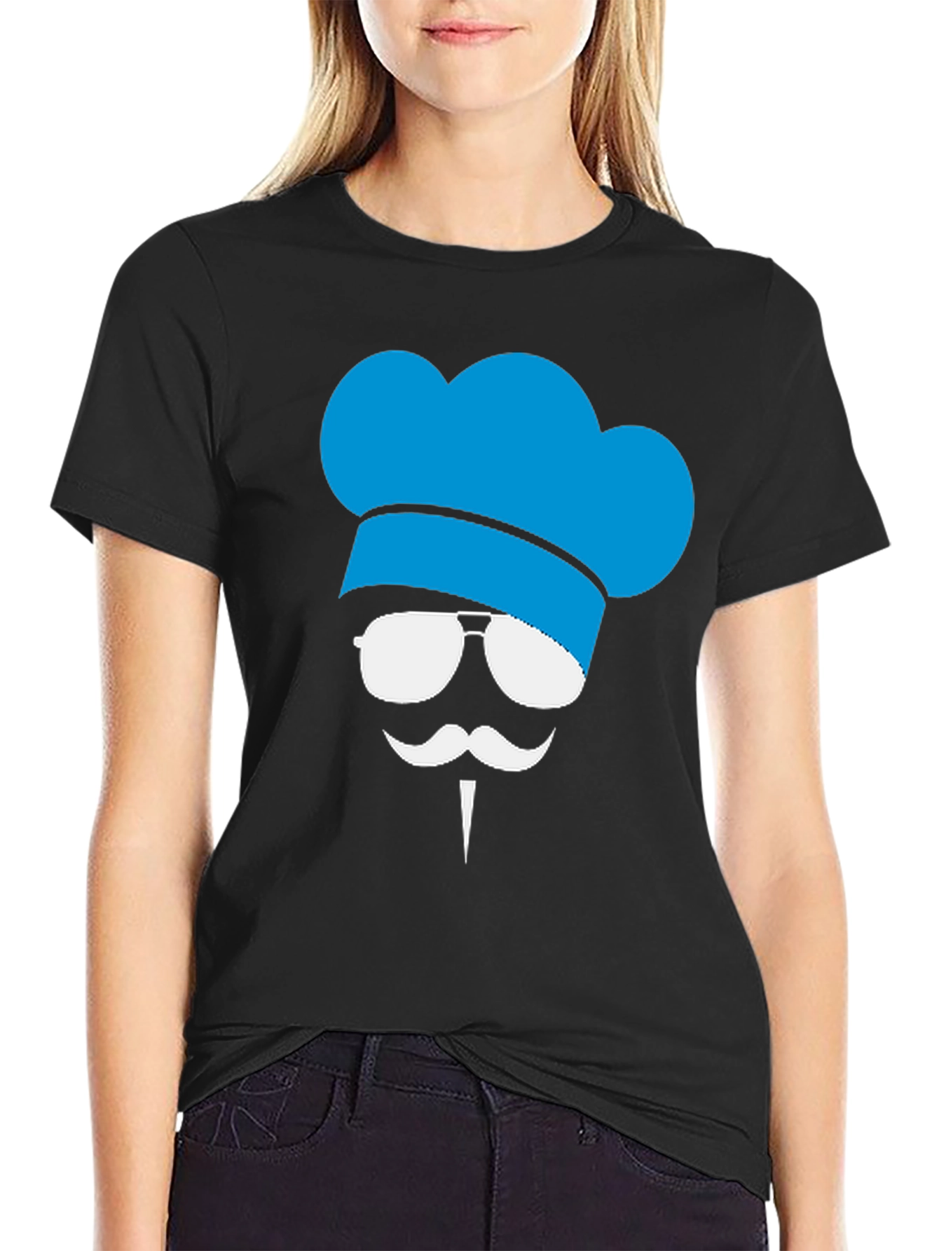 Chef Hat Mustache Graphic Tee - Black T-Shirt
