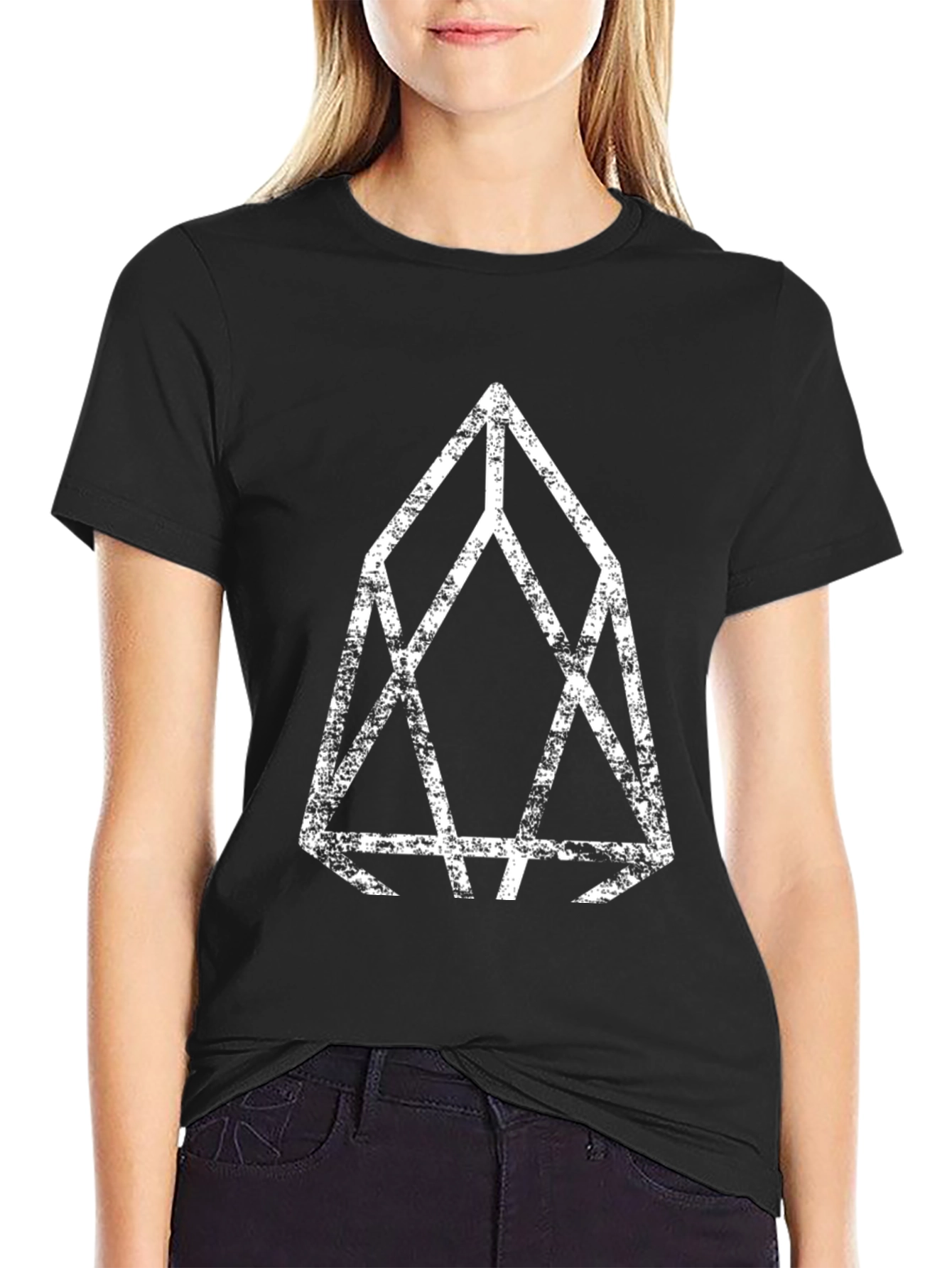 Abstract Geometric Design Tee - Black Cotton Blend