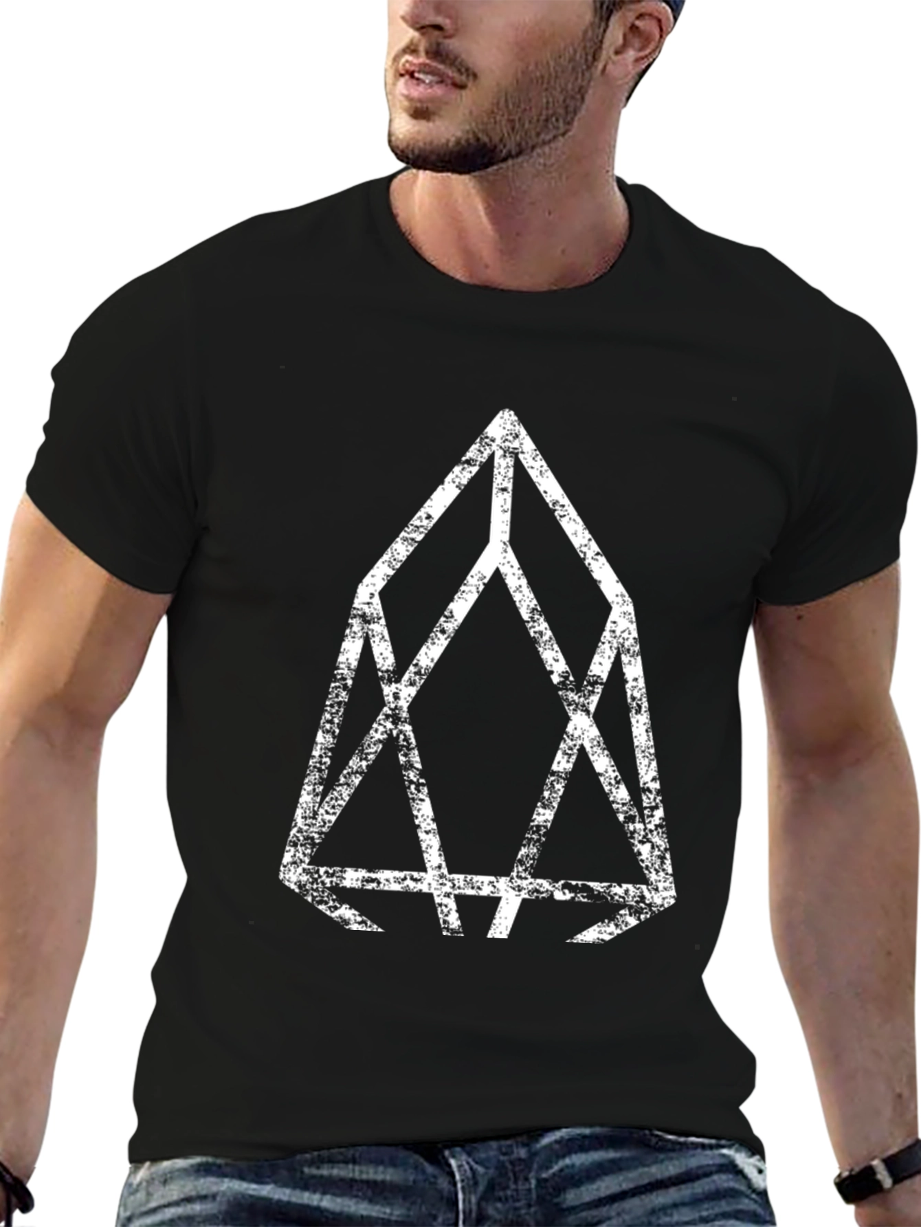 Abstract Geometric Design Tee - Black Cotton Blend