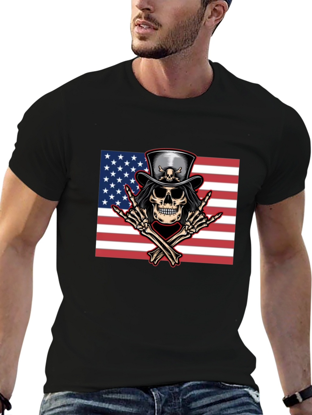 American Skull Rocker Tee - Black