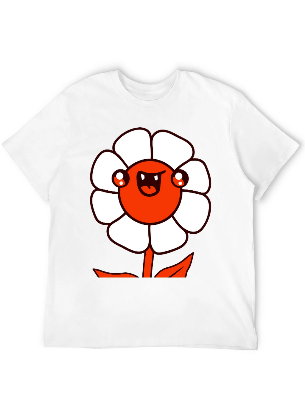 Mens Black Graphic Tee - Cartoon Flower Design