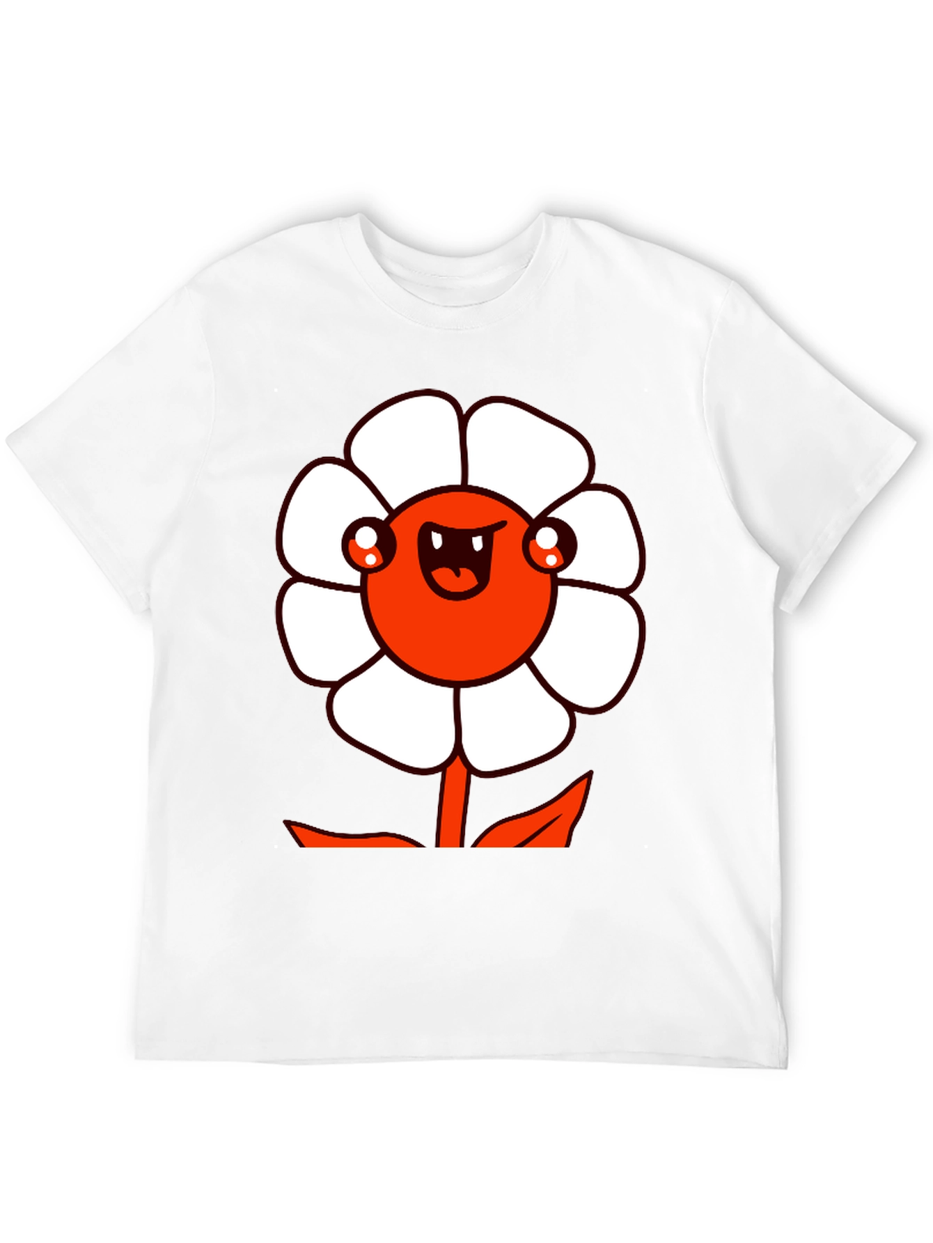 Mens Black Graphic Tee - Cartoon Flower Design