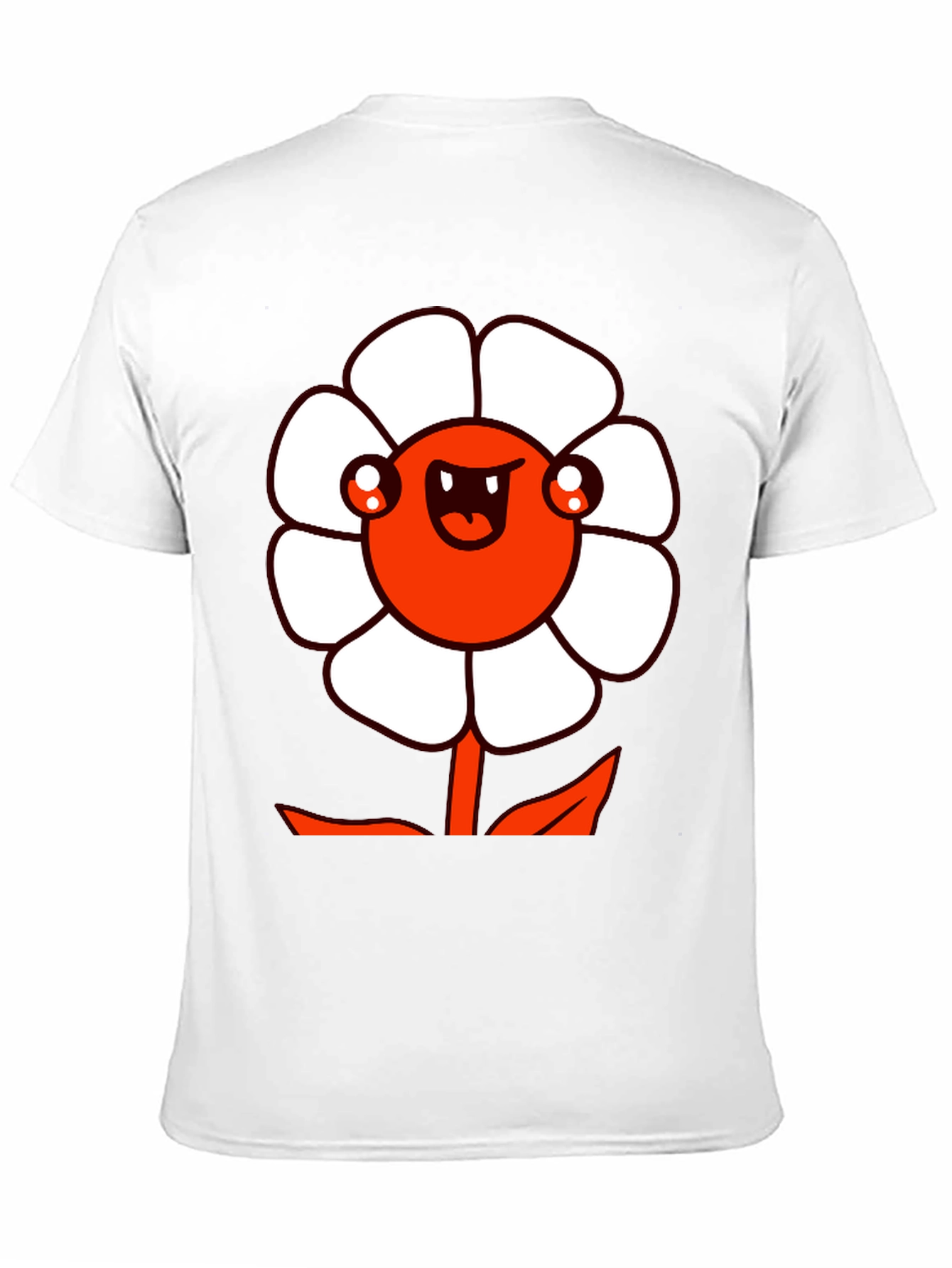 Mens Black Graphic Tee - Cartoon Flower Design