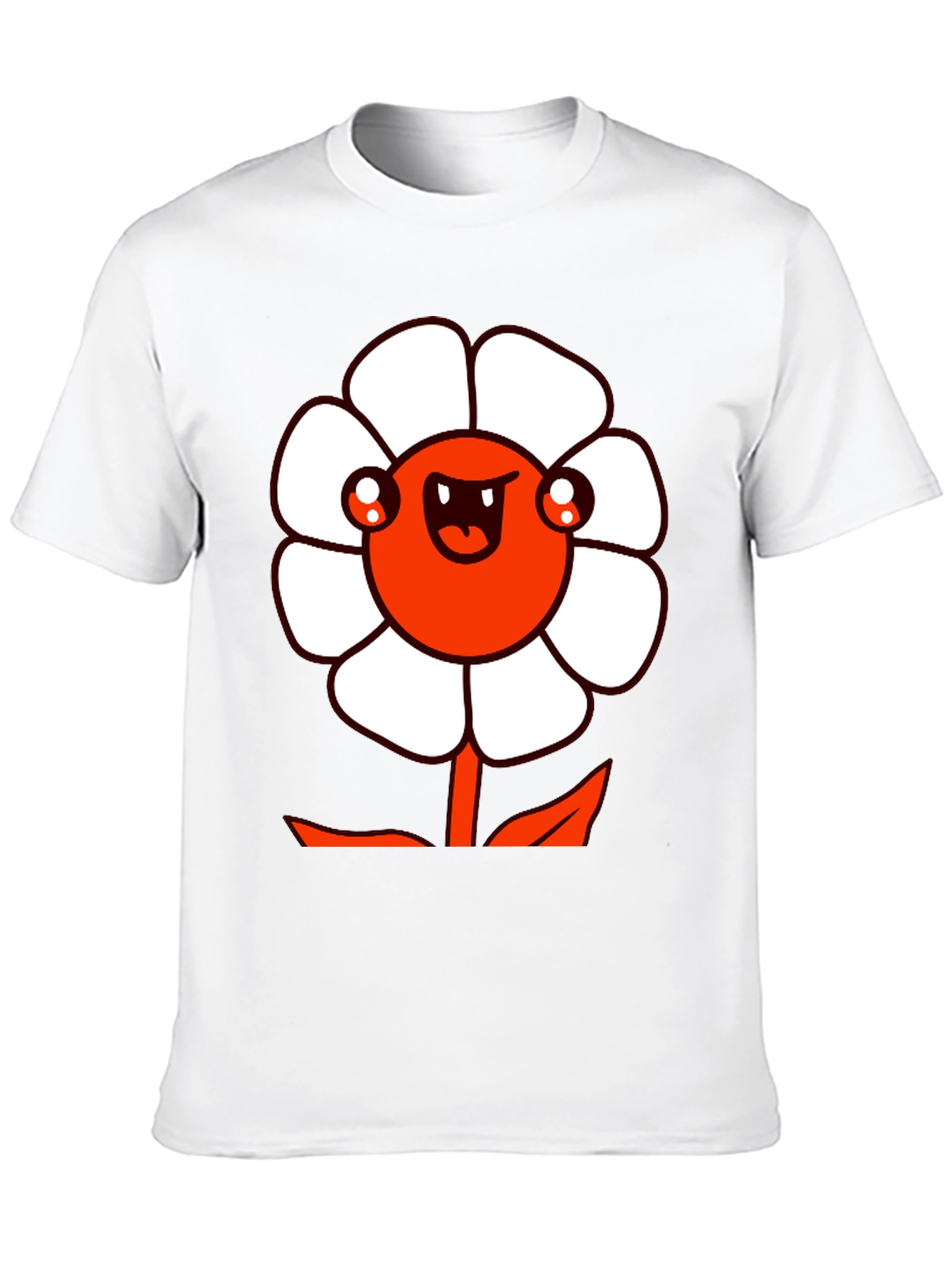 Mens Black Graphic Tee - Cartoon Flower Design