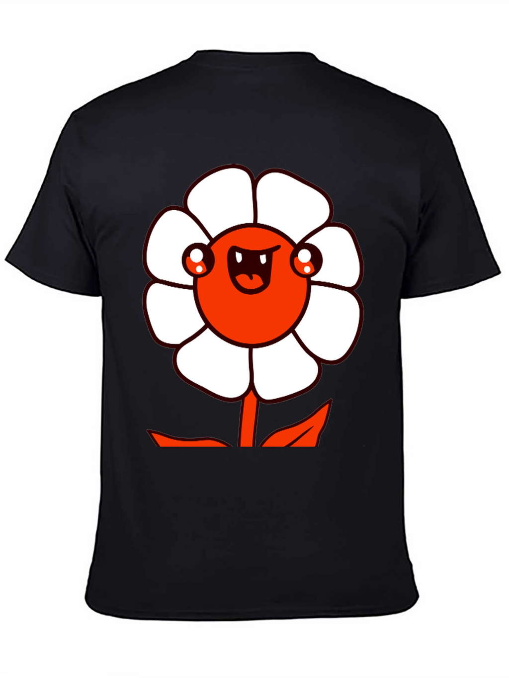 Mens Black Graphic Tee - Cartoon Flower Design