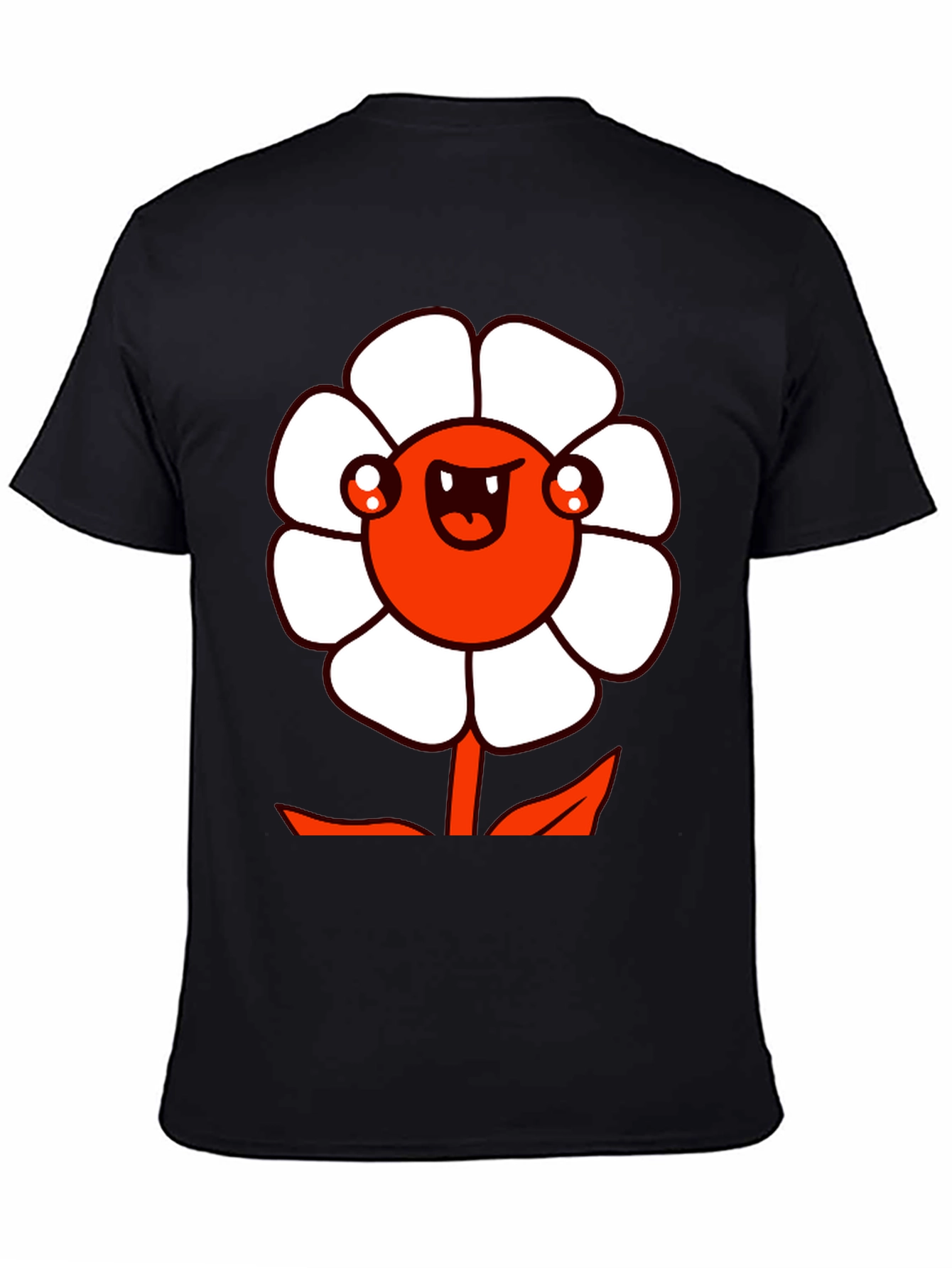 Mens Black Graphic Tee - Cartoon Flower Design