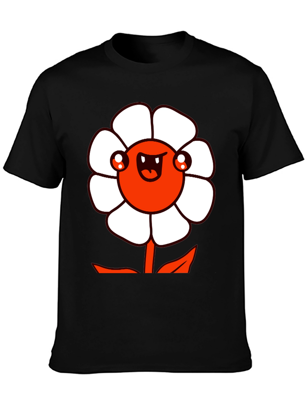 Mens Black Graphic Tee - Cartoon Flower Design