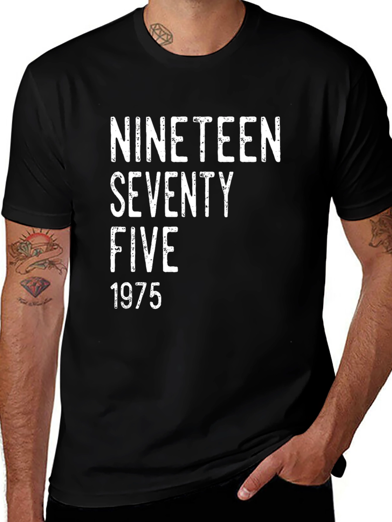 1975 Vintage Style Graphic Tee - Black Cotton Blend