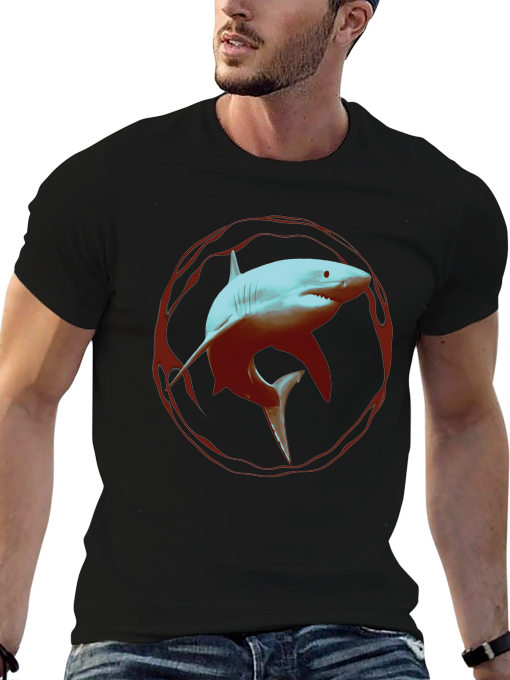 Shark Graphic Print Black T-Shirt