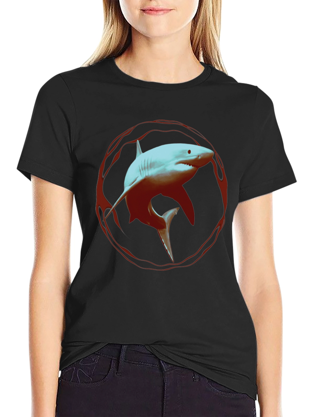 Shark Graphic Print Black T-Shirt