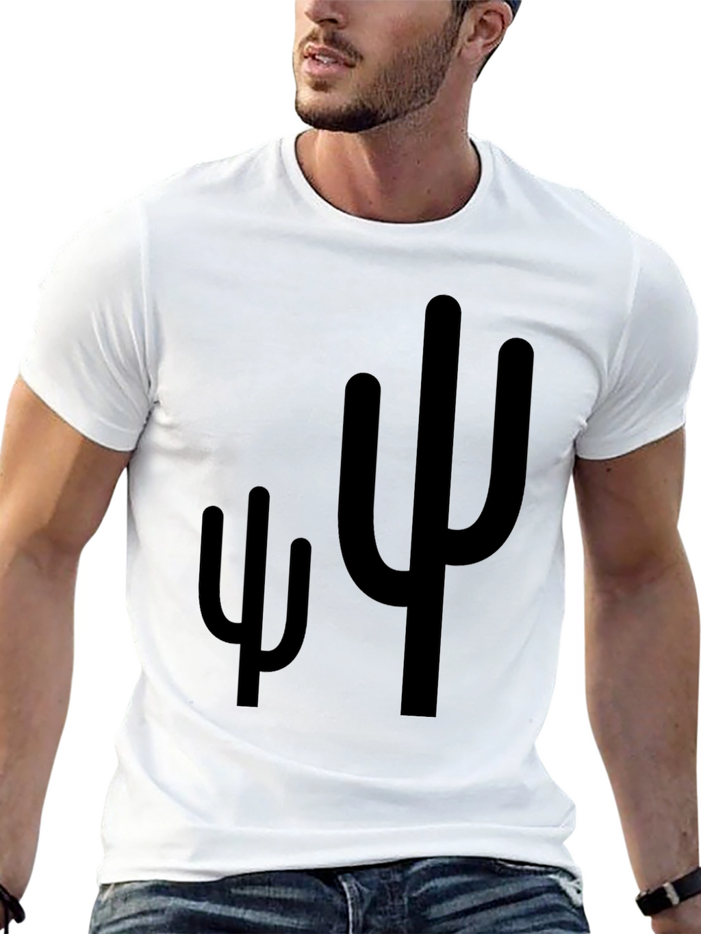 Cactus Graphic Print Mens Black T-Shirt