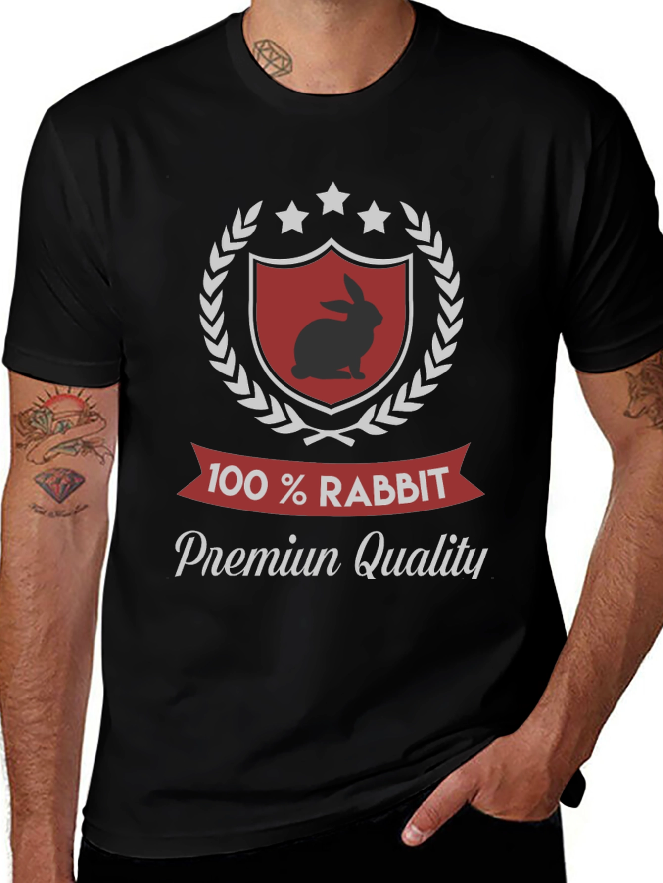 100% Rabbit Premium Quality Black T-Shirt